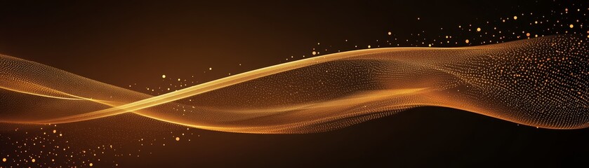 Abstract Golden Wave with Sparkles on Black Background