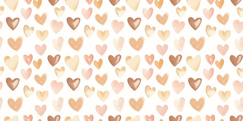 ivory and biscuit color hearts seamless pattern, clean surface texture, white background