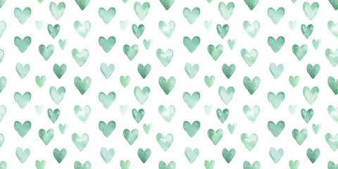 mint cream and spruce color hearts seamless pattern, clean surface texture, white background