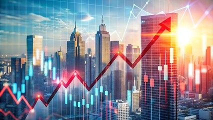 Naklejka premium Cityscape with Stock Market Graph and Arrow.
