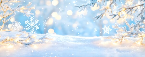 Winter Wonderland Background with Snowflakes and Lights