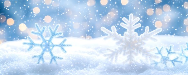 Winter Wonderland: Blue and White Snowflakes on Snow