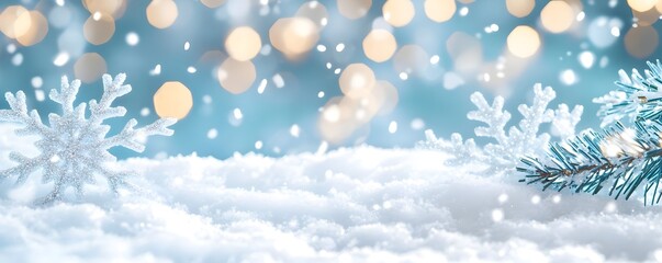 Winter Wonderland: Snowy Background with Bokeh Lights