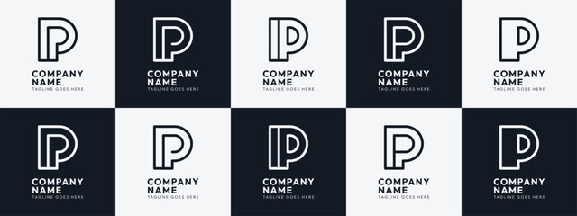 Vector Minimal Set of Five Logos with Letter P