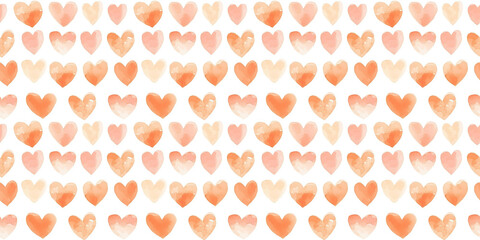peach and persimmon color hearts seamless pattern, clean surface texture, white background