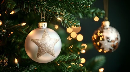 Christmas Ornament with Star & Lights - Festive Decor