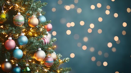 Fototapeta premium Christmas Tree Baubles and Lights - Festive Background