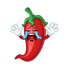 Sad Crying Chili Pepper Mascot Cartoon Character Illustration.