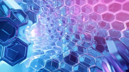 Abstract Hexagonal Pattern with Blue and Pink Neon Lights