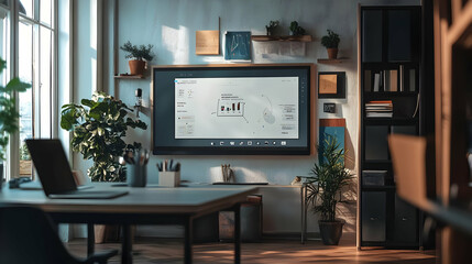 Office Interior with Plants and White Wall - Realistic Image