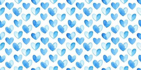 sky blue and peacock blue color hearts seamless pattern, clean surface texture, white background