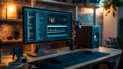 Computer Desk Setup with Monitor, Keyboard and Mouse - Photo