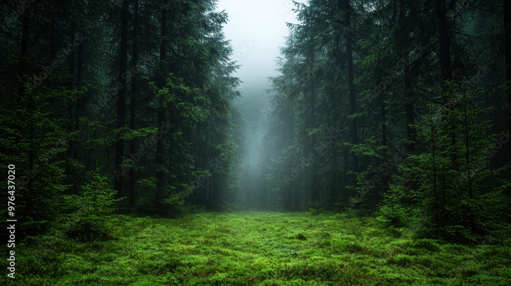 Sticker Mysterious forest path in the mist