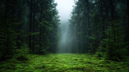 Obraz premium Mysterious forest path in the mist