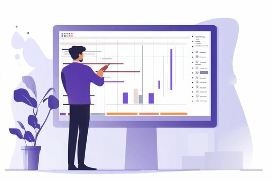 Businessman follow up progress of project work by using weekly gantt chart and graphic show the progress of team member on job status dashboard	