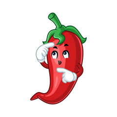 Cute Chili Pepper Cartoon Character Thinking.