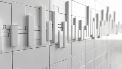 Obraz premium Abstract white wall design with vertical blocks, showcasing modern architecture and minimalistic style for contemporary interiors.