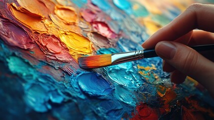 A Close Up of a Hand Holding a Paintbrush on a Palette