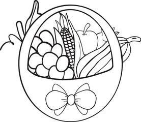vector pile of fresh fruit in the basket flat illustration