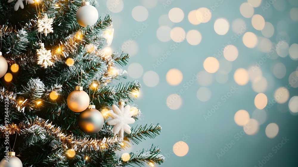 Canvas Prints festive christmas tree with golden lights and ornaments