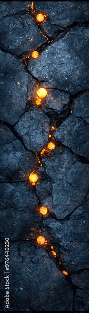 Sticker Glowing cracks in dark rock surface