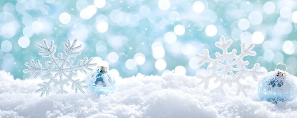 Festive Winter Wonderland - Blue Baubles and Snowflakes