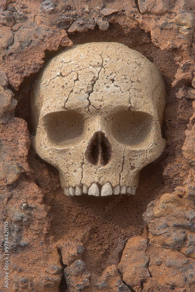 Canvas Prints Weathered skull embedded in rocky surface