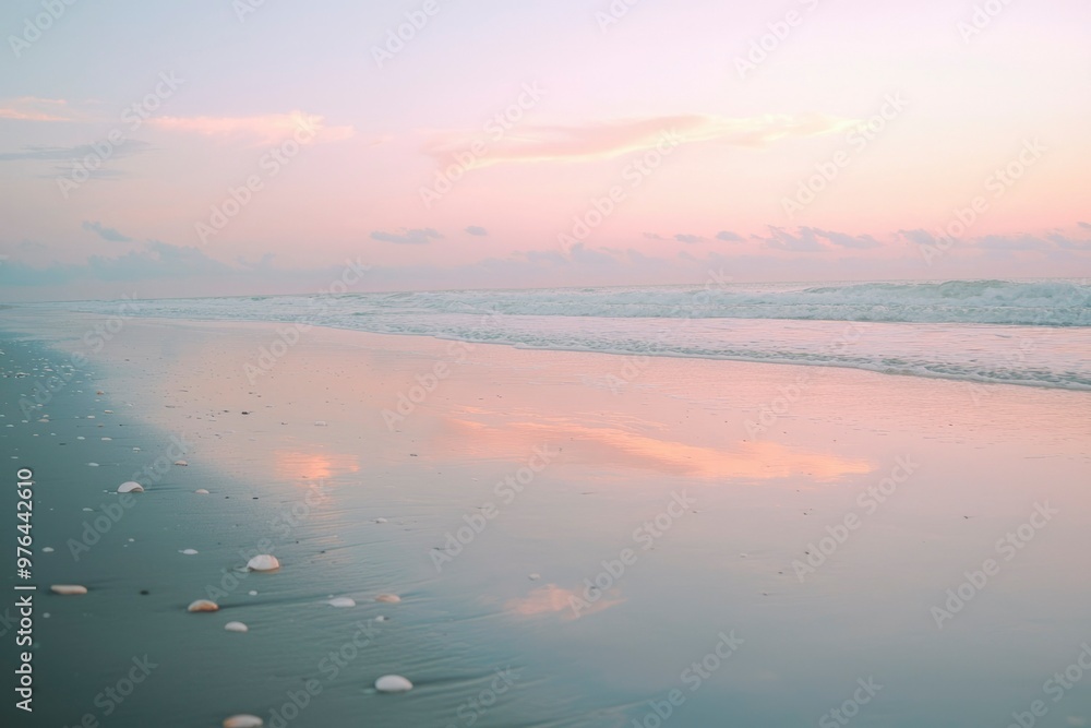 Wall mural Pink Sky Reflecting on Calm Ocean Waves at Dawn