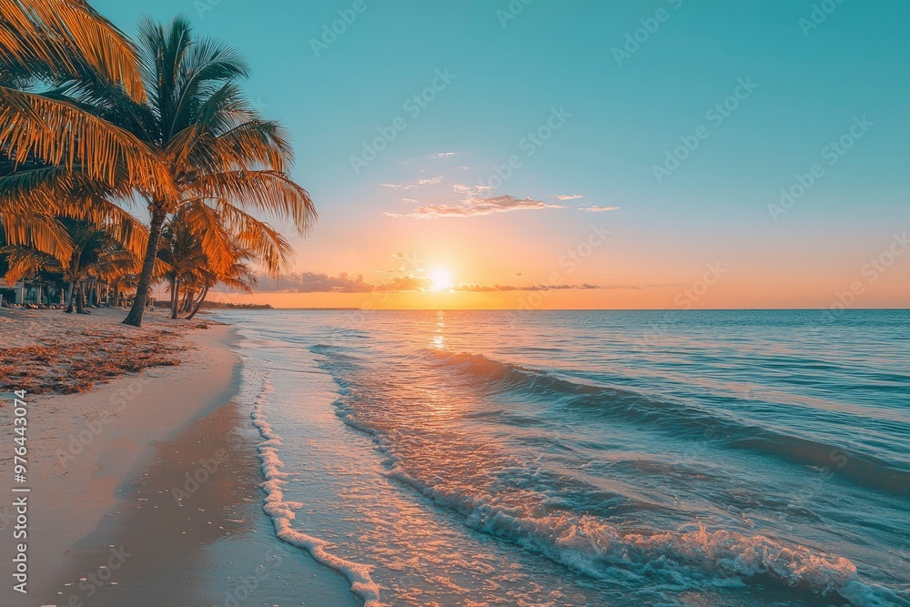 Wall mural Palm Trees Silhouetted Against a Sunset Over the Ocean