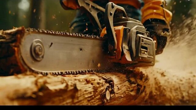 chainsaw cutting wood