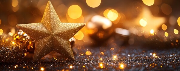 Golden Star with Sparkling Lights Christmas Background
