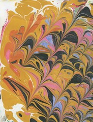 Hand Painted Abstract Marbled Artwork: Orange Scales