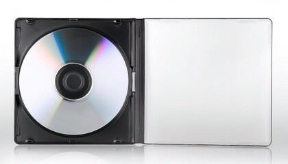 old blank music CD or DVD disc jewel case with compact or digital optical disk without cover y2k style isolated on white background with copy space