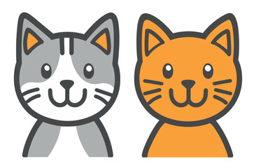 A simple flat illustration of two cute cats, one gray and one orange, with happy expressions.
