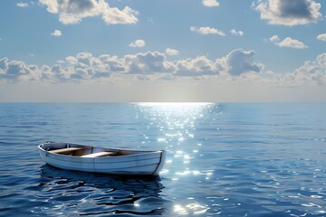 Naklejka premium Fishing boat in the sea on a background of blue sky