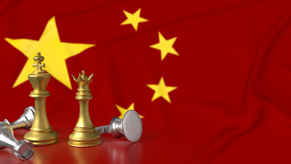 The chess on china flag background  for Business concept 3d rendering.