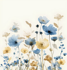 Soft Blue and Beige Floral Illustration