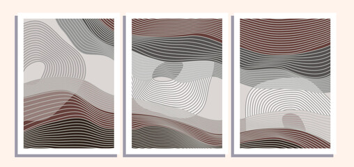 Minimalist Abstract Wall Art Background Vector Illustration With Artistic Brush and Shapes. Set for Wall Art Decoration, Brochure, Cover Design, Postcard and Others.