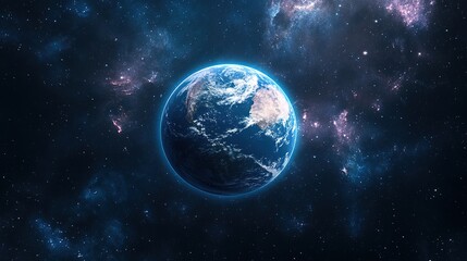 Obraz premium Earth glowing in space, with its ecosystems thriving, framed by distant galaxies