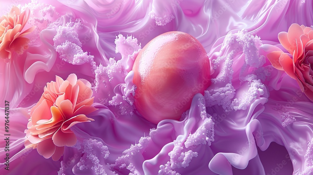 Poster fascinating 3d rendering of a uterus and egg with emphasis on color