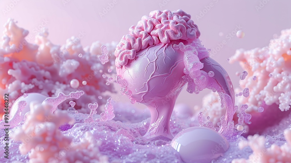 Poster 3d visualization of a uterus and egg with stunning predominant color scheme