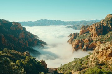 Mountainous Landscape with Fog-Filled Valley