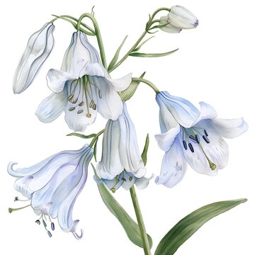 Watercolor Blue Bluebell Isolated on White Background. Beautiful Bluebell Flower