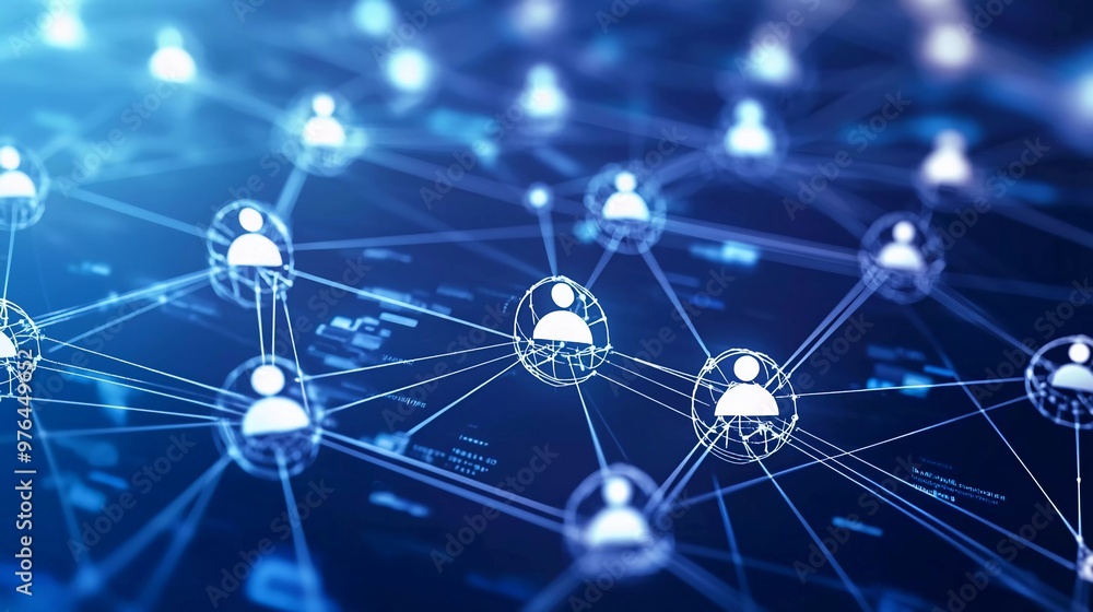 Fototapete connecting people on the internet, nodes transforming. social network connections. information techn