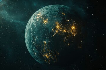 Naklejka premium Earth at Night with City Lights and a Starry Sky