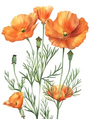 Naklejka premium Watercolor Red California Poppy Isolated on White Background. Beautiful California Poppy Flower