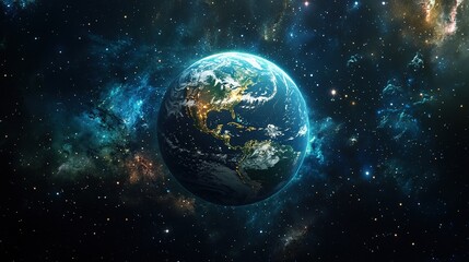 Obraz premium A space scene with Earth glowing among a sea of stars, floating in the universe