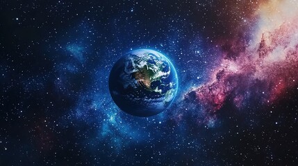 Naklejka premium A space scene with Earth glowing among a sea of stars, floating in the universe