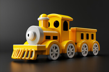 Obraz premium A cute yellow cartoon train with Art in the foreground on a black background, Generative AI 