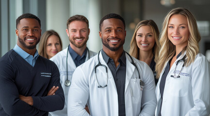 Fototapeta premium Confident medical professionals stand together, blending strength and kindness.